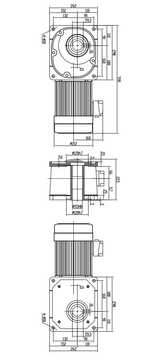 SGF55HL-2200W配R法兰(双面法兰直角减速机)安装尺寸图