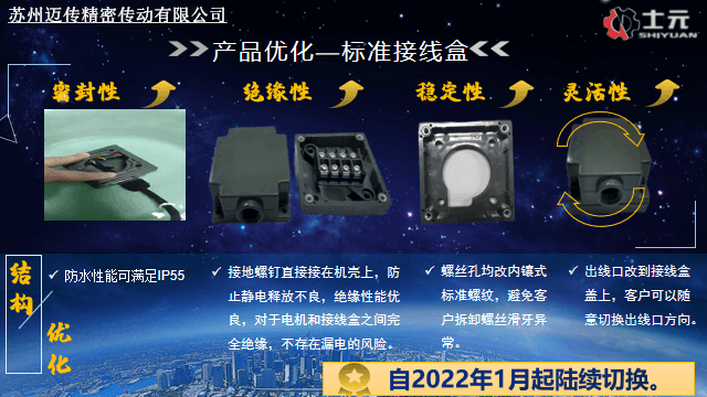 通知!2022年士元直交轴减速机电机标准接线盒升级